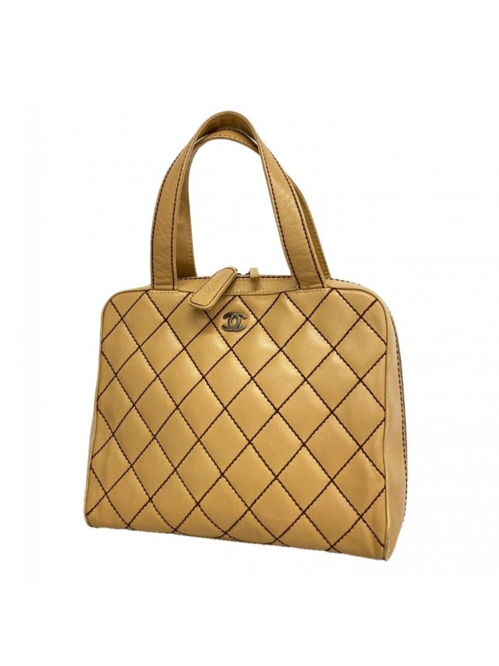 Chanel Handbag Wild Stitch Lambskin Beige Gold